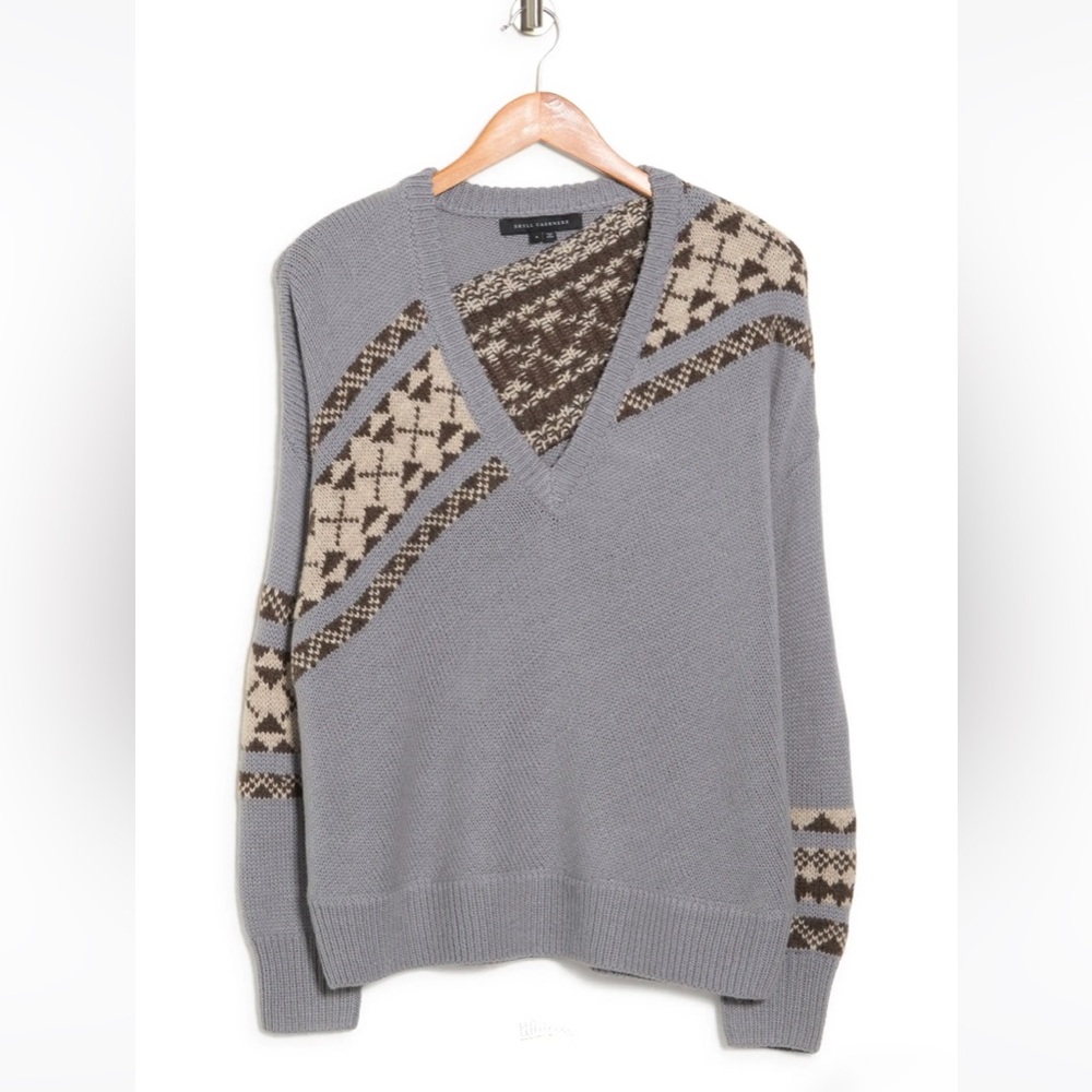 Skull Cashmere Lilian V-Neck Alpaca Wool Fair Isle Print Sweater Sz M - Picture 6 of 16